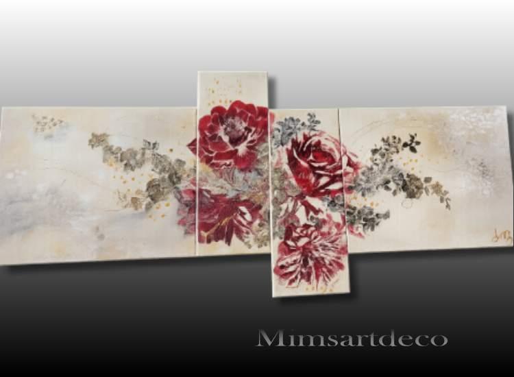 Tableau tendance moderne , composition florale rouge et or