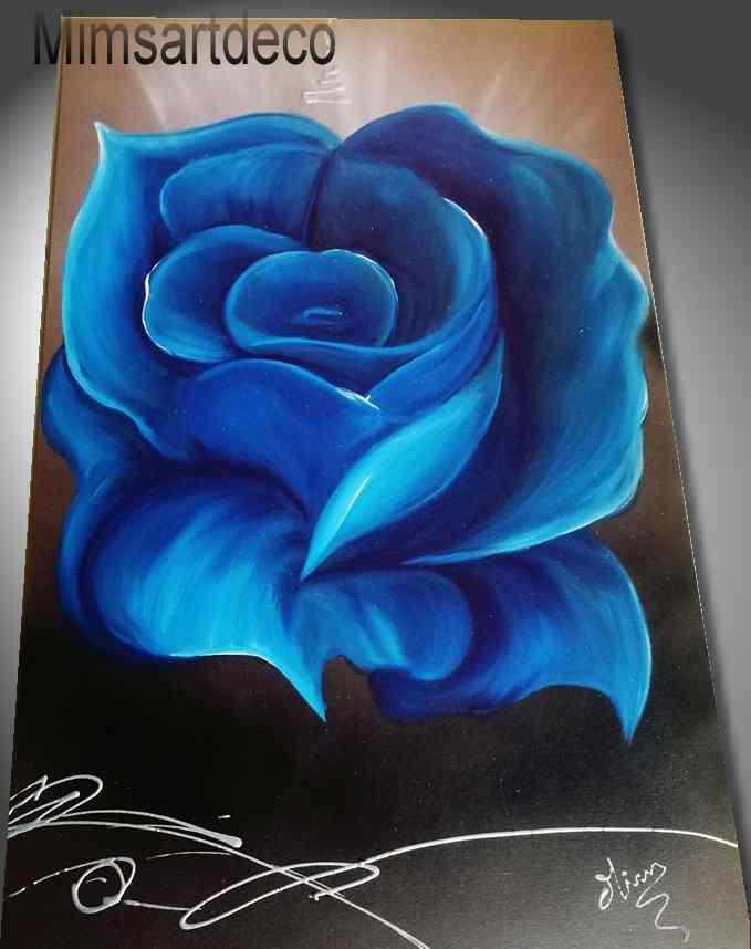 tableau moderne grande rose bleu 