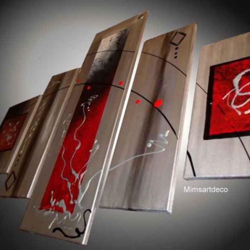 Tableau moderne rouge argenté Métalactica