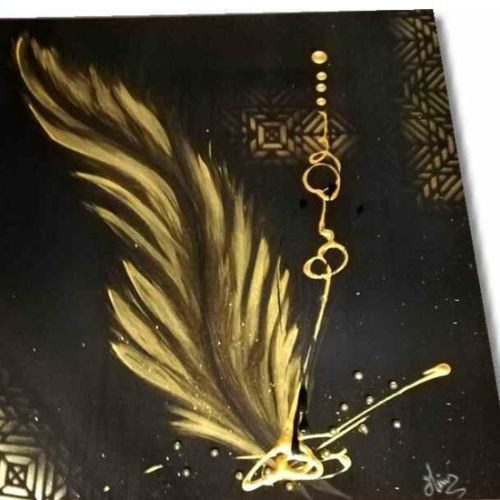 tableau plume noir et or