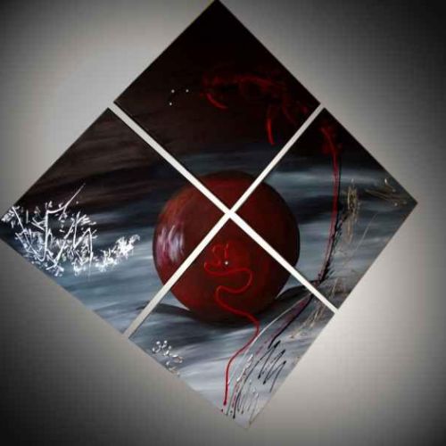 Tableau abstrait gris Red Mystery