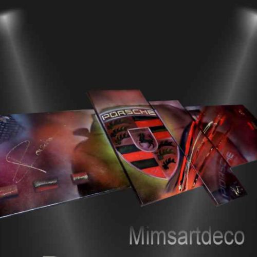 Tableau Logo Porsche Coloré 4 toiles