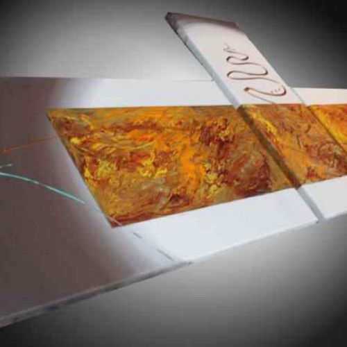 Tableau abstrait jaune orange Fusion hel