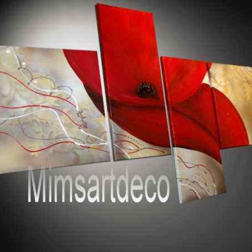 Tableaux Coquelicot xxl fond beige 4 toiles